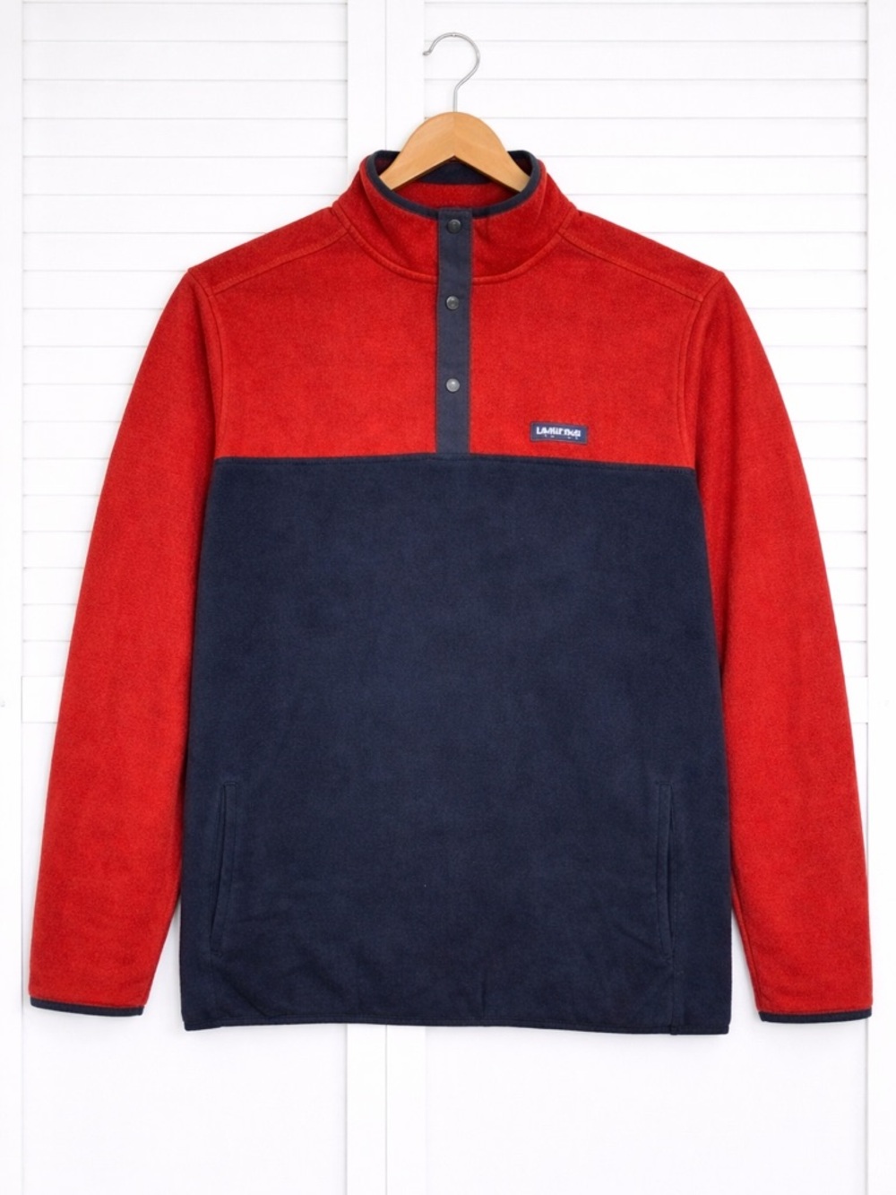 Lands End Men’s Polar Fleece Pullover Red Blue Colorblock Big Tall XXL 50 52